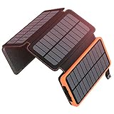 A ADDTOP Solar Powerbank 25000mAh Tragbare Solar Ladegerät mit 4 Solarpanels, Outdoor wasserfester...
